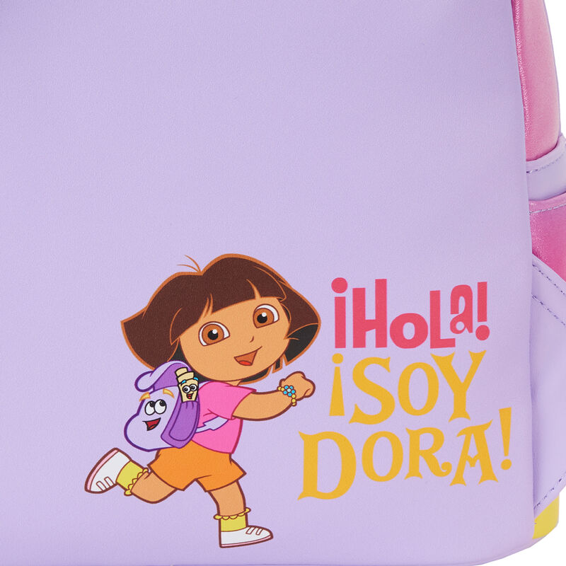 Image de la poignée perlée et des finitions métalliques dorées du sac à dos Loungefly Dora