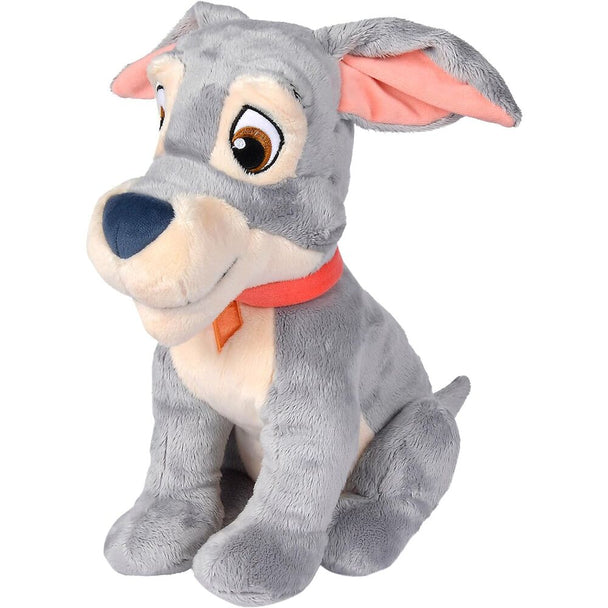 Détail du visage doux et expressif de la peluche Tramp Disney, 35 cm