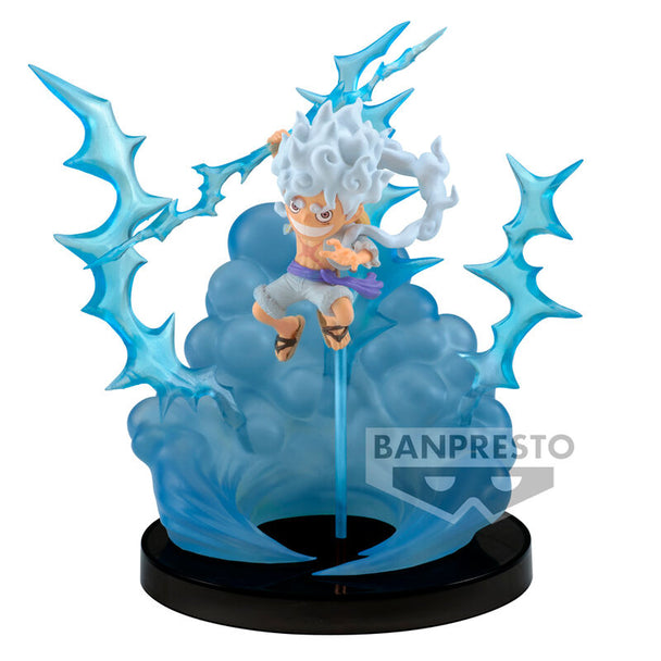 Figurine Monkey D Luffy Gear 5 WCF Special de 13cm avec socle, vue de face détaillée