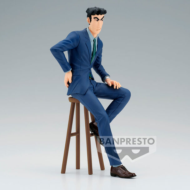 Figurine de Hiroshi Nohara de Crayon Shinchan en pose debout, hauteur 18 cm, par BANPRESTO