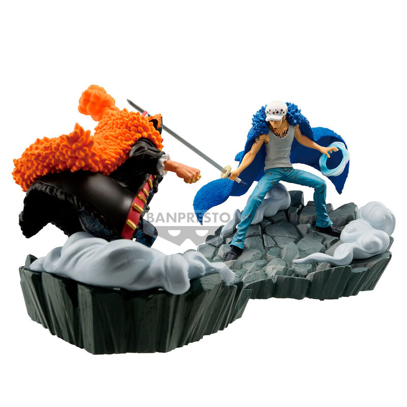 Zoom sur la figurine Trafalgar Law Senkozekkei One Piece, mettant en valeur les couleurs et les finitions précises