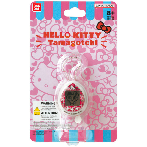 Photo rapprochée du design exclusif Hello Kitty sur le Tamagotchi édition collector
