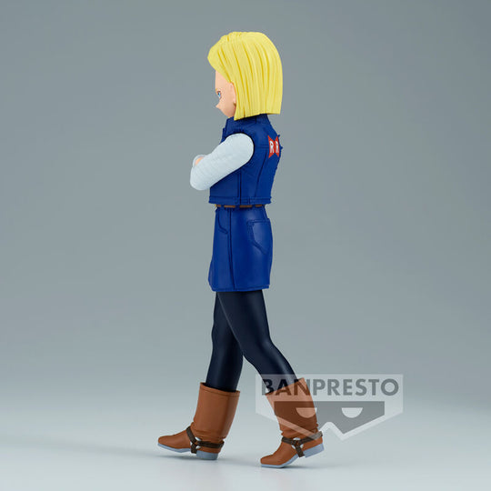 Zoom sur le visage expressif et l'excellente finition de la figurine Android 18 Dragon Ball Z BANPRESTO