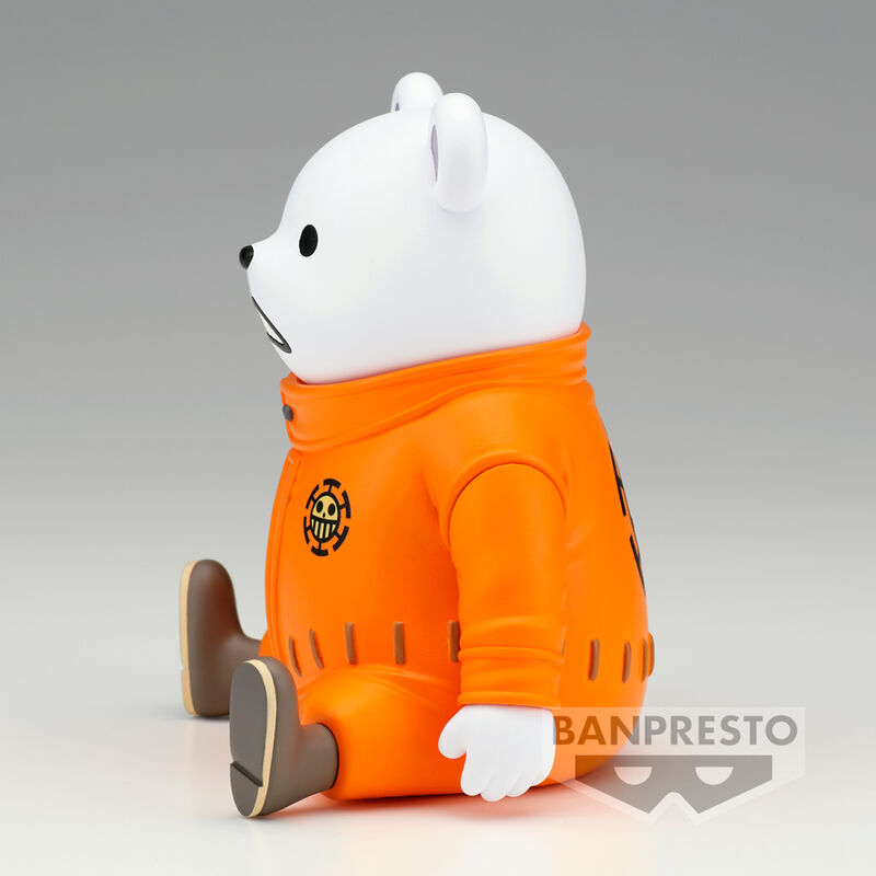 Vue rapprochée de la figurine Bepo Sofvimates One Piece mettant en valeur les couleurs et textures