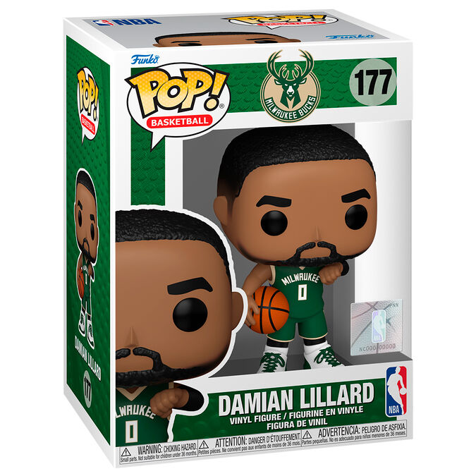 Figurine Funko POP de Damian Lillard en tenue Milwaukee Bucks, 9cm, vue de face