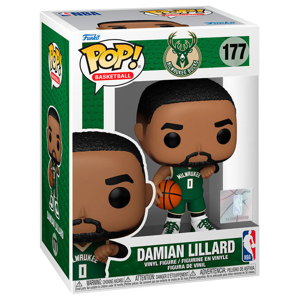 Figurine Funko POP de Damian Lillard en tenue Milwaukee Bucks, 9cm, vue de face