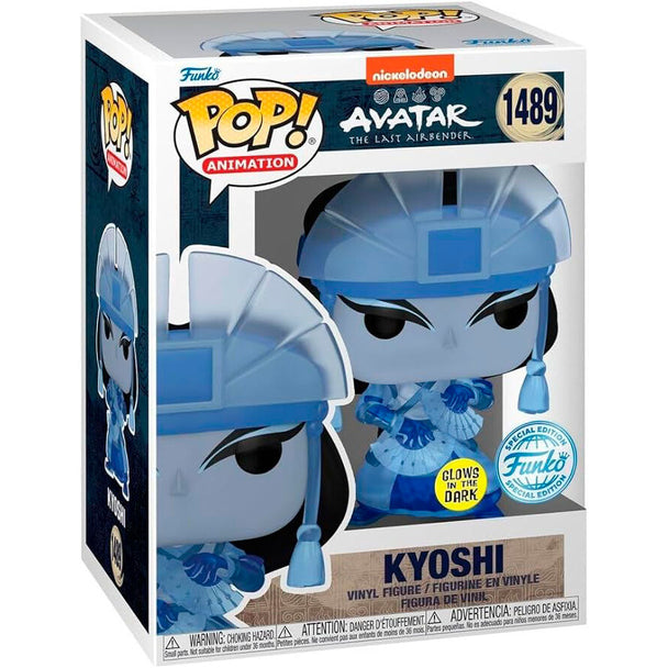 Vue rapprochée de la figurine Kyoshi de Funko POP, détaillant les couleurs et le design unique.