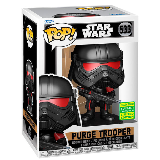 Figurine Funko POP Star Wars Purge Trooper exclusive en vinyle, vue de face dans sa boîte cadeau.