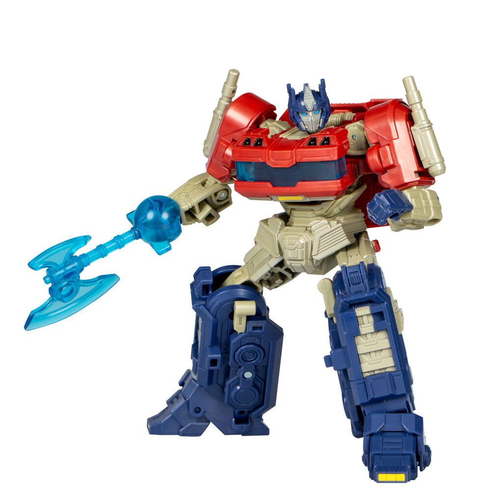 Vue rapprochée de la transformation en cours de la figurine Optimus Prime Studio Series HASBRO