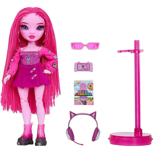 Vue de profil de la poupée Shadow High Pink articulée avec coiffure stylée