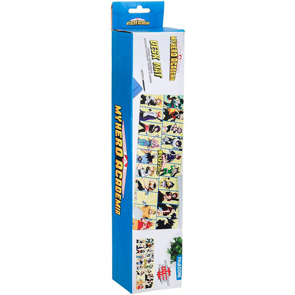 Tapis gaming My Hero Academia déployé sur un bureau, montrant ses dimensions 30x80cm et sa surface lisse