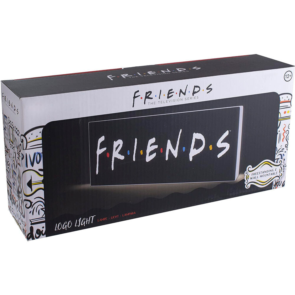 Vue rapprochée de la lampe Friends avec éclairage par câble USB, dimensions 12x30cm visibles
