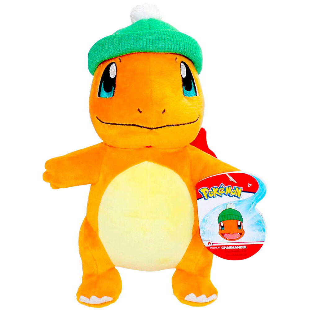 Peluche Salamèche Pokemon de 20cm, fabriquée par JAZWARES, vue de face avec détails précis et couleurs vives.