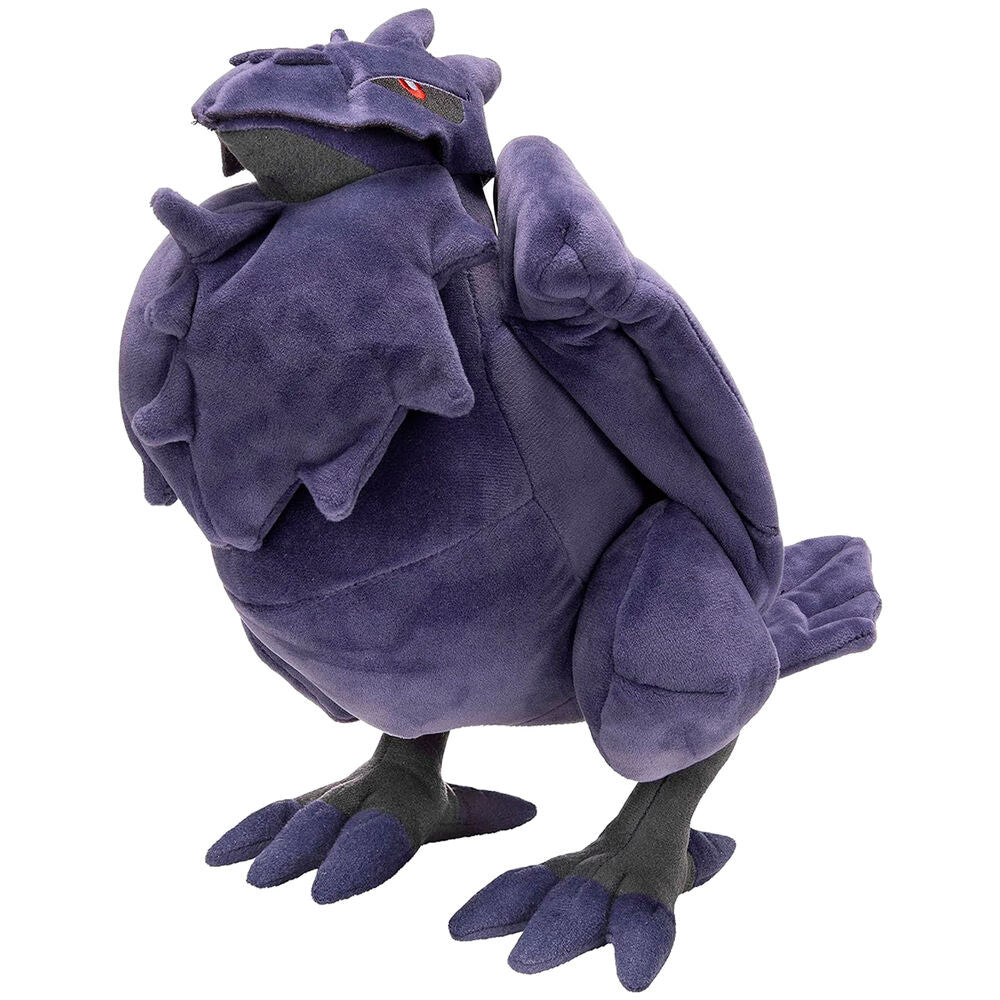 Peluche Corviknight Pokémon de 30cm vue de face avec détails précis et couleurs vives