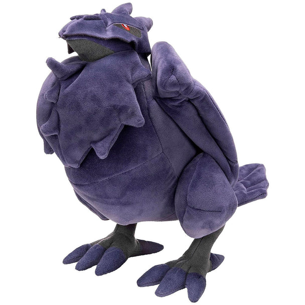Peluche Corviknight Pokémon de 30cm vue de face avec détails précis et couleurs vives