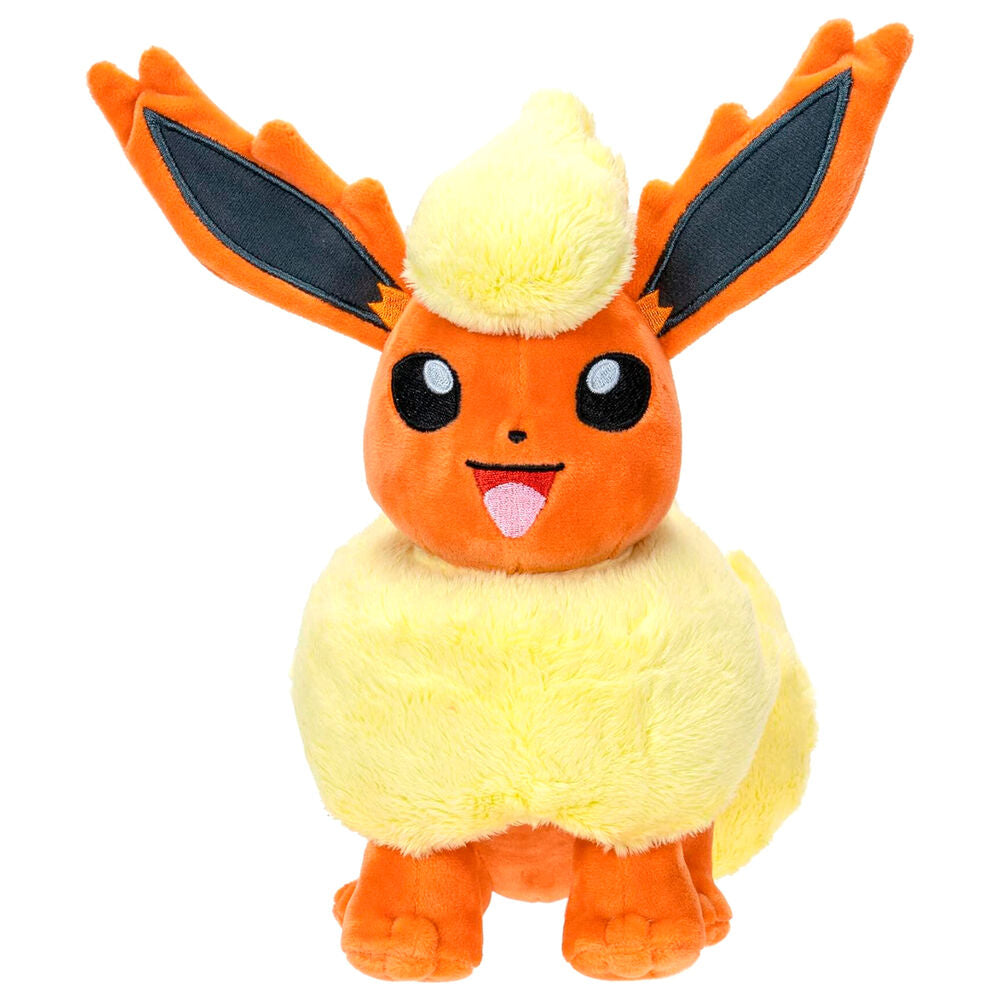 Vue arrière de la peluche Flareon Pokémon montrant la qualité de finition JAZWARES