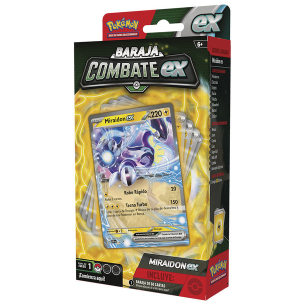Vue détaillée du deck de combat Pokémon en espagnol avec cartes colorées et illustrées.