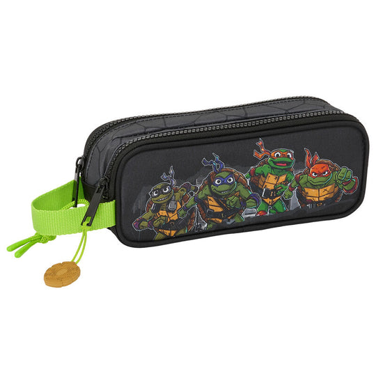 Trousse double compartiment Ninja Turtles SAFTA vue de face montrant les motifs colorés et la fermeture éclair