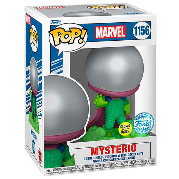 Figurine Funko POP Mysterio Marvel exclusive en vinyle de 9 cm dans sa boîte cadeau officielle.