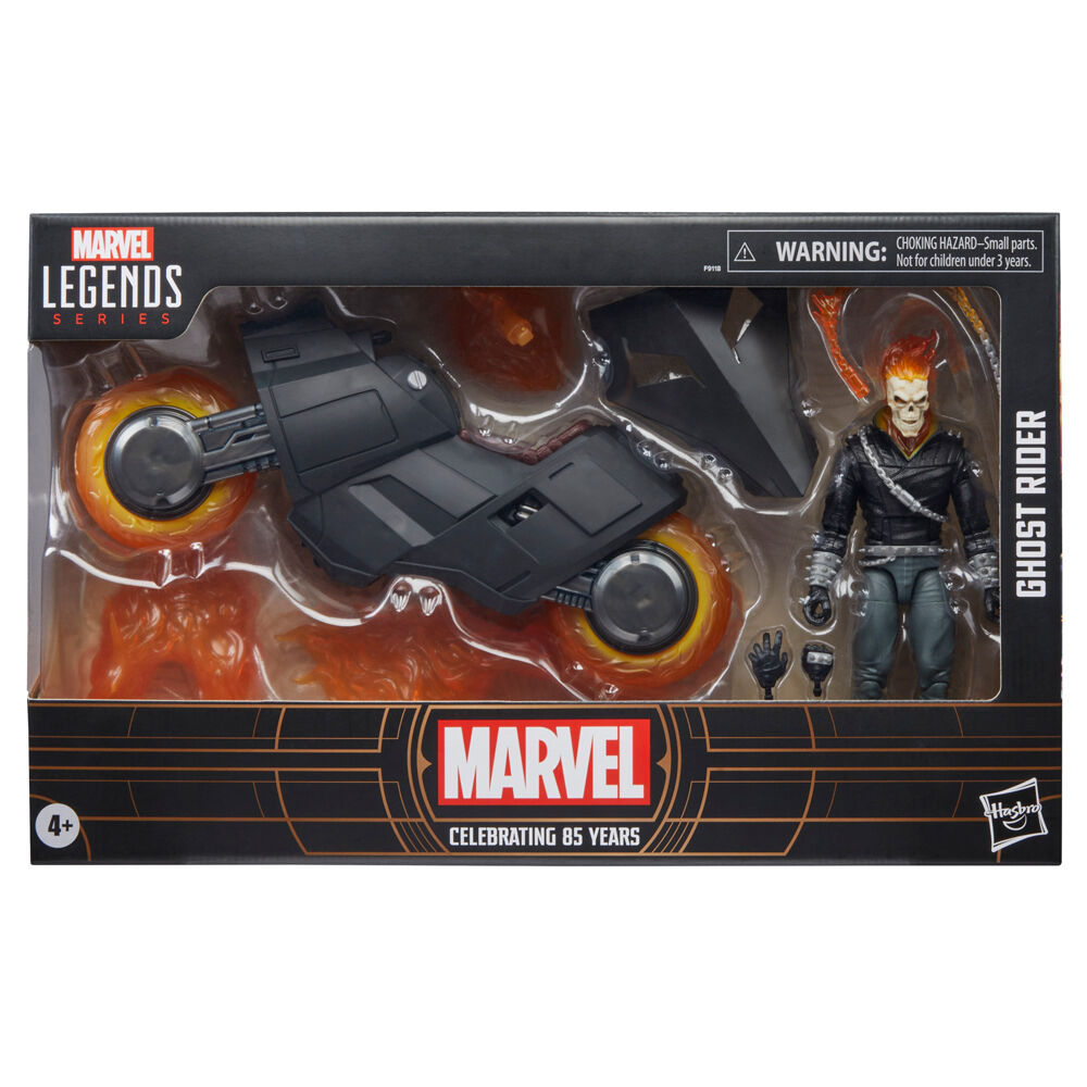 Figurine Ghost Rider Marvel 85 ans en position dynamique avec roues en feu semi-transparentes