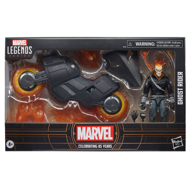 Figurine Ghost Rider Marvel 85 ans en position dynamique avec roues en feu semi-transparentes