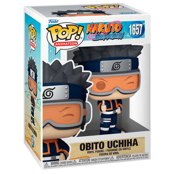 Figurine Funko POP Obito Uchiha de Naruto Shippuden en vinyl de 9 cm, vue de face dans sa boîte cadeau.