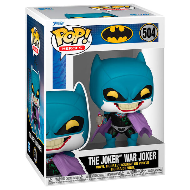 Figurine Funko POP de 9 cm représentant le Joker dans l'arc Batman The Joker War, en vinyle dans sa boîte cadeau.