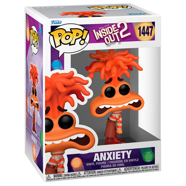 Figurine Funko POP Anxiety de 9 cm en vinyle, issue du film Inside Out 2, présentée en boîte cadeau.