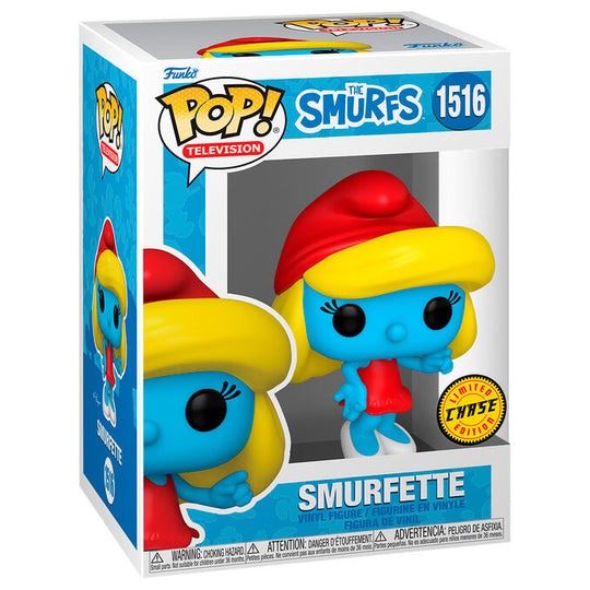 Vue rapprochée de la figurine Smurfette POP avec détails précis du visage et des vêtements