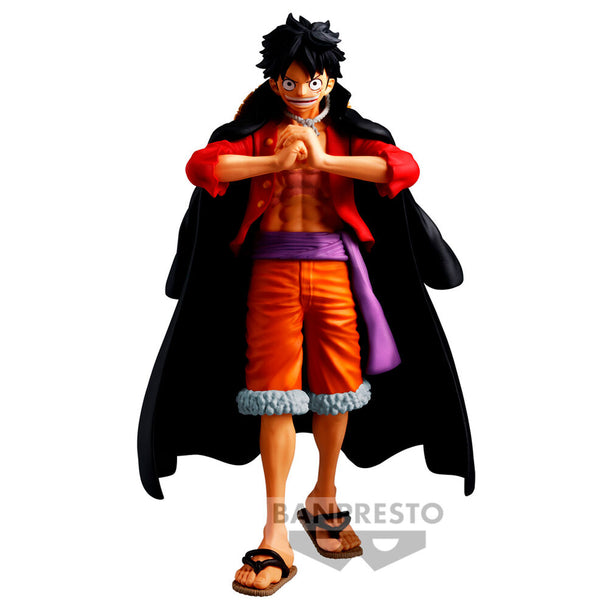 Figurine officielle Monkey D. Luffy One Piece de 14 cm par BANPRESTO, vue de face avec détails soignés.