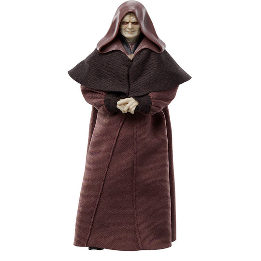 Figurine Darth Sidious en position dynamique avec ses accessoires sur fond neutre
