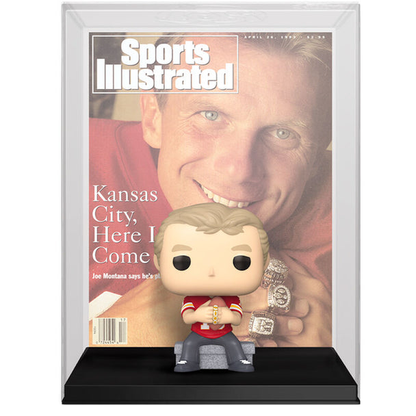 Figurine POP FUNKO Joe Montana en tenue de football inspirée de la couverture Sports Illustrated, vue de face avec détails précis