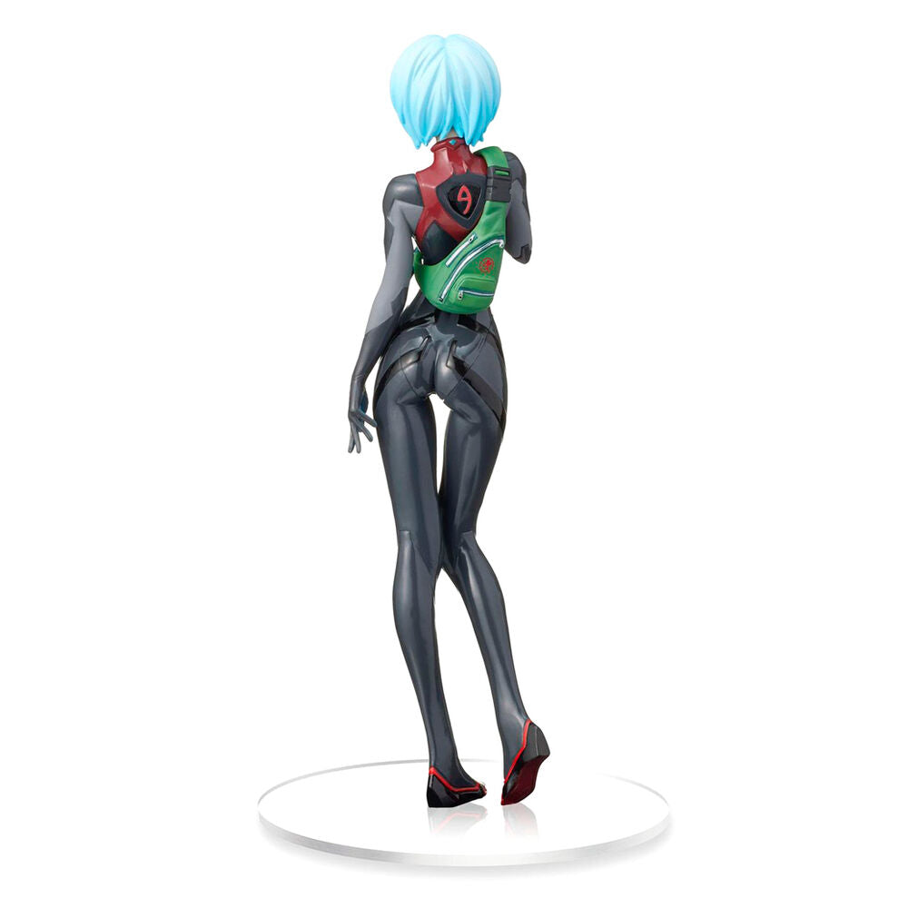 Profil gauche de la figurine Rei Ayanami détaillée avec couleurs vives et base solide