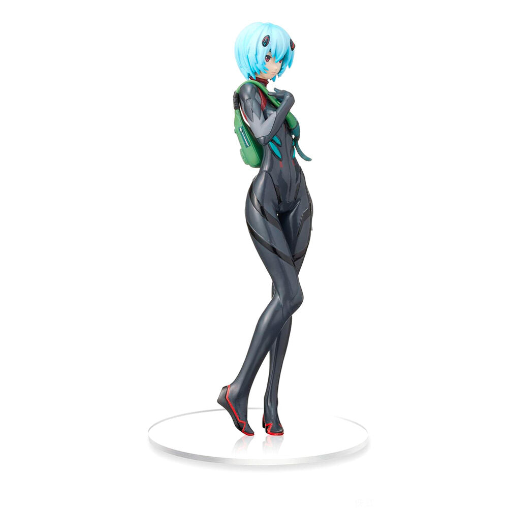 Vue arrière de la figurine Rei Ayanami montrant les détails du costume et des cheveux