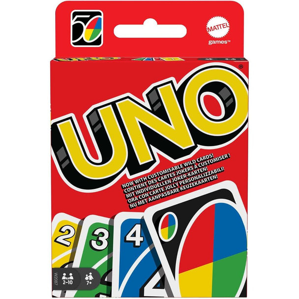 Boîte du jeu de cartes UNO Classic de la marque MATTEL avec un design coloré et attractif