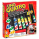 Boîte du jeu UNO Quatro de MATTEL montrant le logo et les illustrations colorées du jeu de société familial.