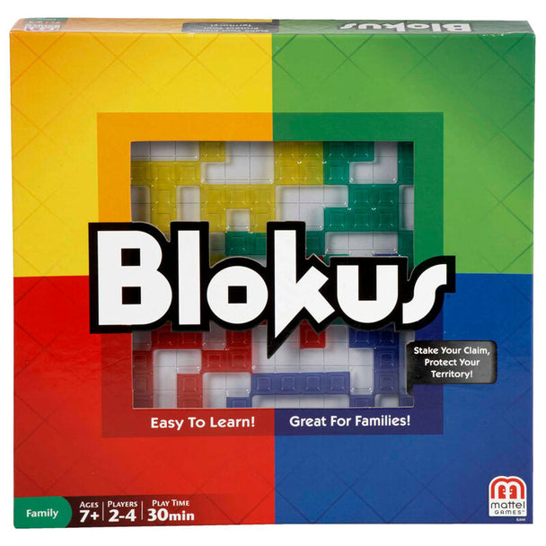 Boîte du jeu Blokus Refresh de MATTEL avec illustrations colorées et logo visible