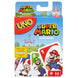 Boîte du jeu de cartes UNO édition spéciale Super Mario Bros par MATTEL, vue de face avec logo coloré.