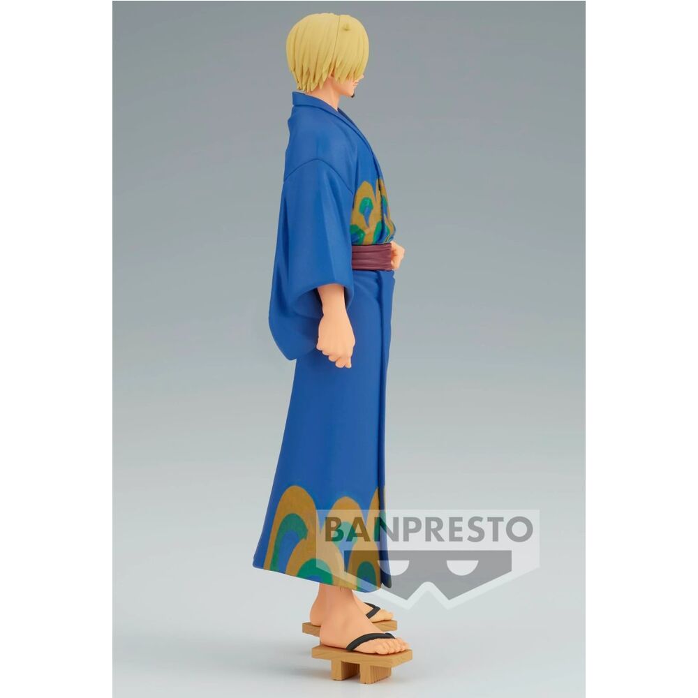 Figurine Sanji en yukata traditionnel de la série One Piece Grandline Wanokuni, vue de face avec détails précis