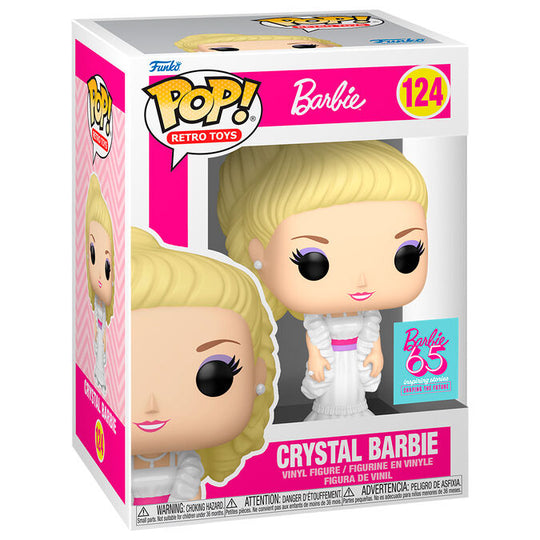 Figurine Funko POP Barbie Crystal de 9 cm en vinyl, vue de face dans sa boîte cadeau