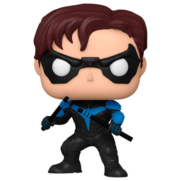 Vue rapprochée de la figurine Funko POP Nightwing Titans montrant les couleurs et finitions