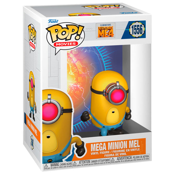 Figurine Funko POP Mega Minion Mel de 9 cm issue du film Moi, Moche et Méchant 4, vue de face dans sa boîte cadeau