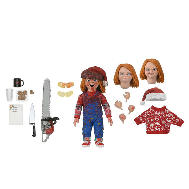 Figurine articulée Chucky Holiday Ultimate 18 cm avec pull de Noël et accessoires NECA