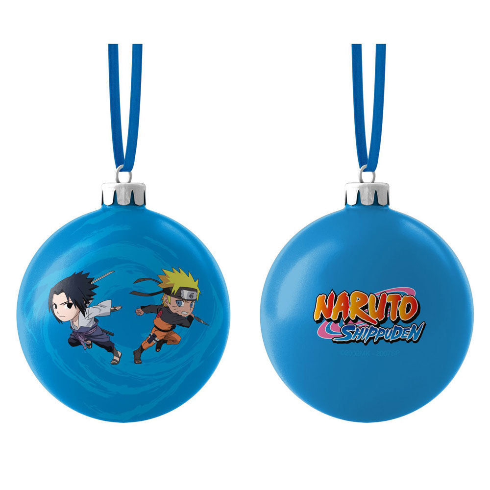 Boule de Noël Naruto Shippuden chibi en PVC de 7x7cm par SD TOYS, décorée pour les fêtes.