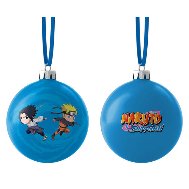 Boule de Noël Naruto Shippuden chibi en PVC de 7x7cm par SD TOYS, décorée pour les fêtes.