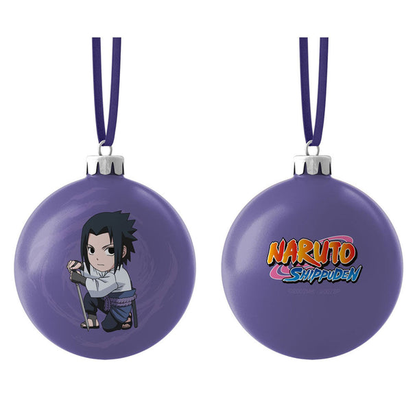 Boule de Noël Sasuke Chibi Naruto Shippuden en PVC 7x7cm par SD TOYS, décoration festive pour fans d'anime.