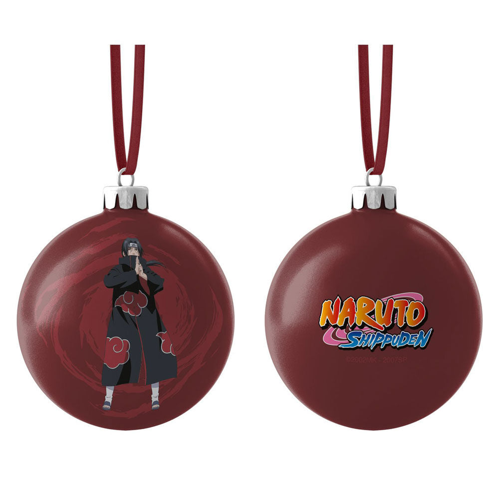 Boule de Noël Itachi Naruto Shippuden en PVC de 7x7 cm, décoration festive signée SD TOYS.