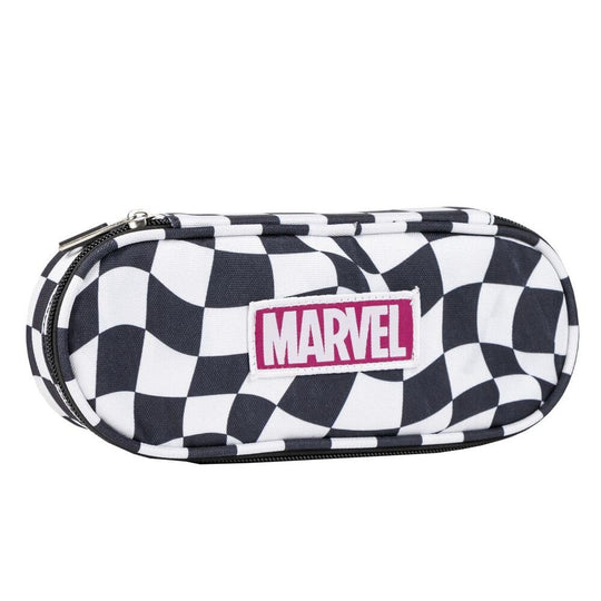 Vue de face de la trousse Marvel CERDÁ en polyester avec motifs colorés de super-héros