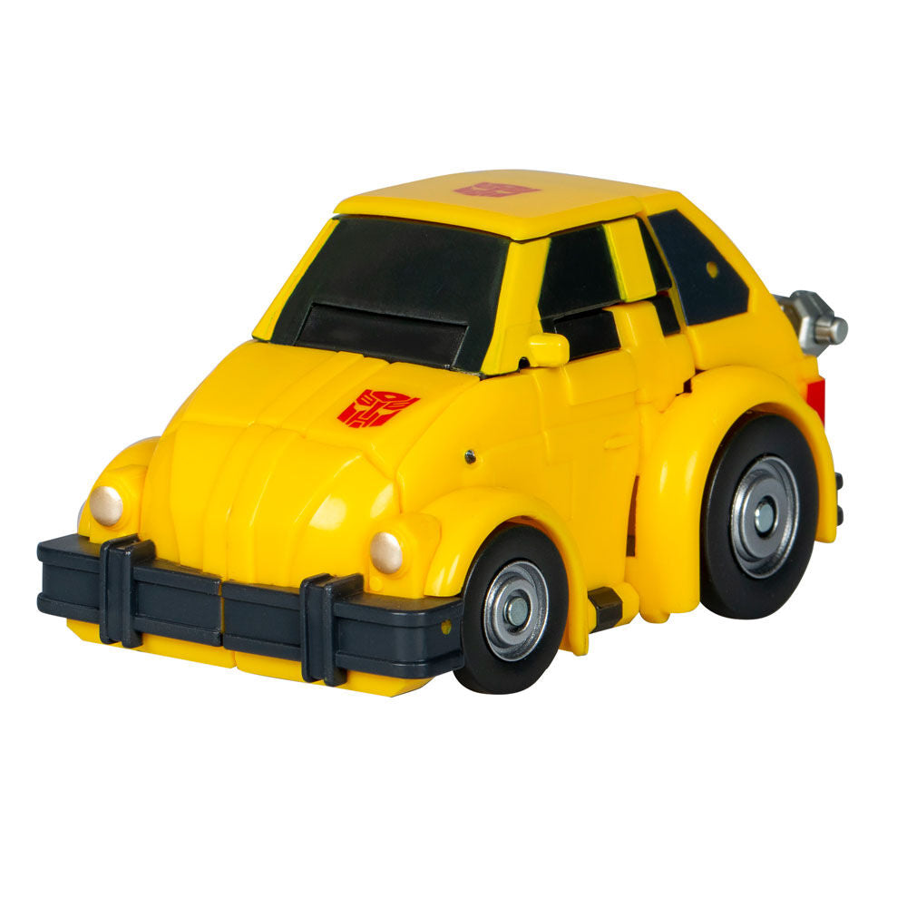 Figurine Bumblebee posée en mode robot avec accessoires visibles