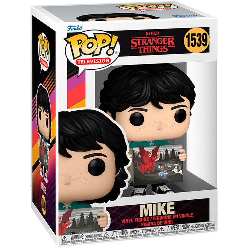 Figurine Funko POP Mike Wheeler de Stranger Things en vinyle, hauteur 9 cm, présentée dans sa boîte cadeau.